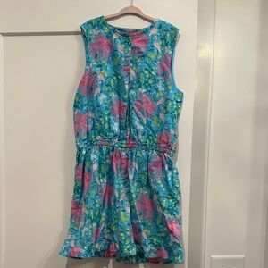 Girls Mini Boden Romper- palm trees & flamingos